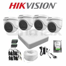 KIT DVR HIKVISION 4 CAMARAS 2MP TURRET + DISCO CCTV