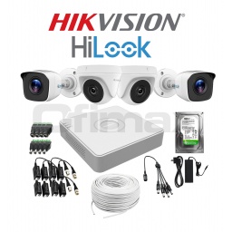 KIT DVR HIKVISION 4 CAMARAS HILOOK BULLET DOMO + DISCO CCTV