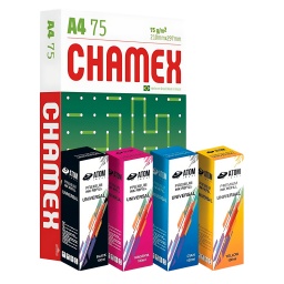 KIT 4 TINTAS REFILL COMPATIBLES ATOM + RESMA DE 500 HOJAS CHAMEX