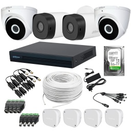 KIT DVR DAHUA 4 CAMARAS 2MP BULLET Y TURRET + DISCO