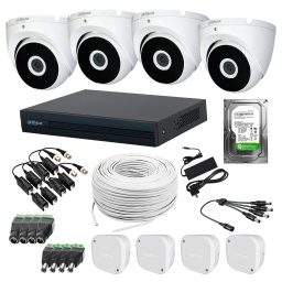 KIT DVR DAHUA 4 CAMARAS 2MP TURRET + DISCO