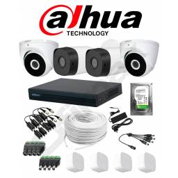 KIT DVR DAHUA 4 CAMARAS 2MP BULLET Y TURRET + DISCO