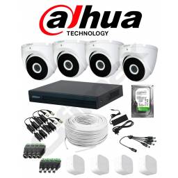 KIT DVR DAHUA 4 CAMARAS 2MP TURRET + DISCO