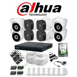 KIT DAHUA DVR 8 CH + 8 CAMARAS 2MP BULLET Y TURRET + DISCO