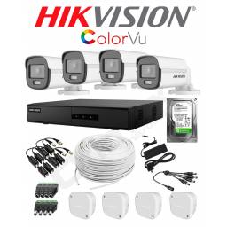 KIT DVR 4 CAMARAS HIKVISION COLORVU COLOR DE NOCHE CABLES + DISCO