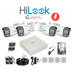 KIT HILOOK DVR 4CH + 4 CAMARAS 2MP COLORVU CMIC + DISCO