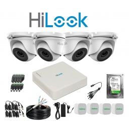 KIT HILOOK DVR 4CH + 4 CAMARAS 2MP TURRET METAL + DISCO