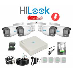 KIT HILOOK DVR 4CH + 4 CAMARAS 2MP BULLET C/MIC + DISCO