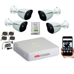 KIT CCTV SEGURIDAD HIKVISION 4 CAMARAS 2MP FULHD + DISCO