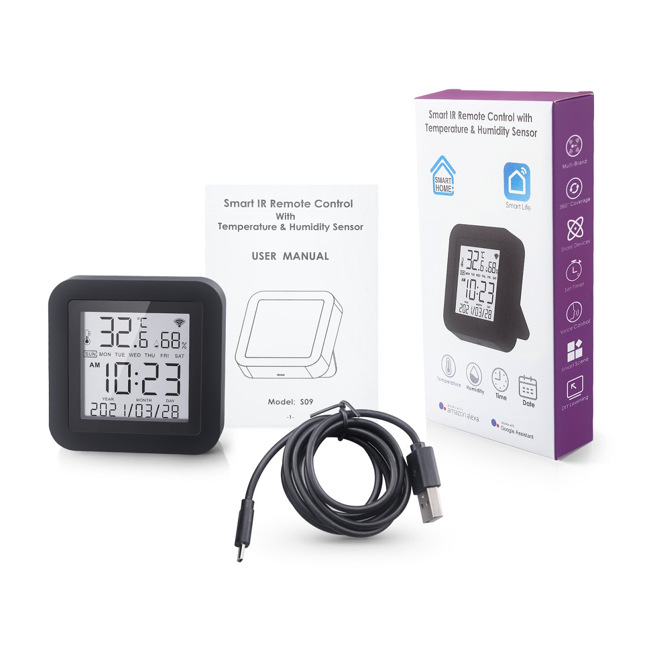 S09 Control Remoto Smart IR WIFI con pantalla LCD + Sensor de Temperatura  & Humedad :: Zona Segura Tech