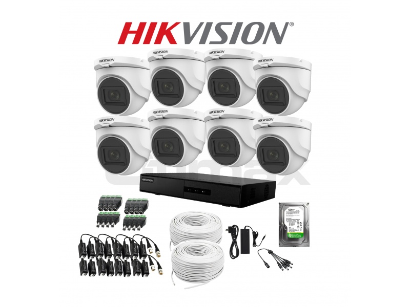 KIT DVR HIKVISION 8 CAMARAS 2MP TURRET + DISCO CCTV