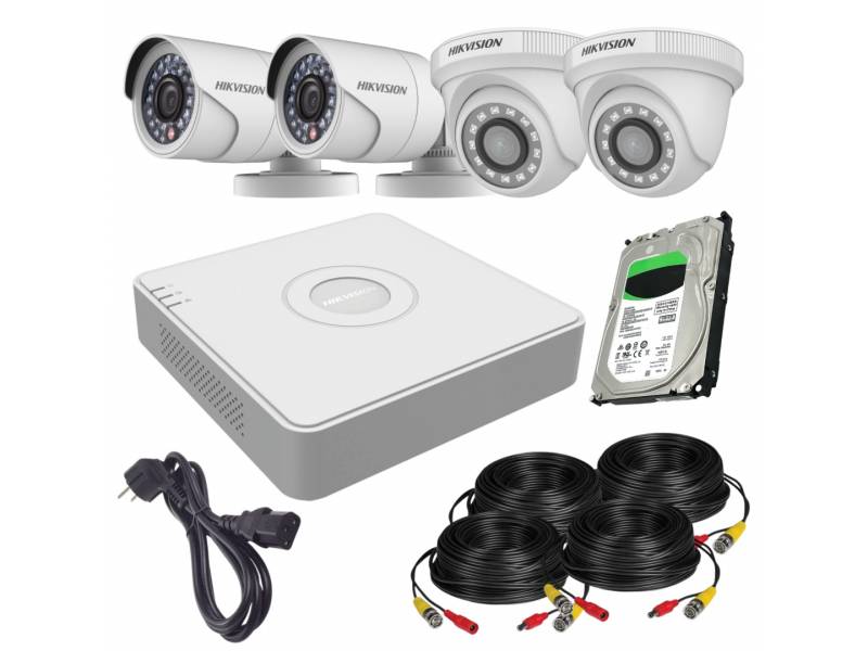 Kit 4 Camaras de Seguridad Hikvision Dvr 4ch + Disco 500